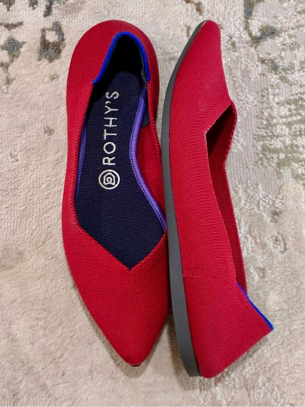 Rothy's Red Pointed Slip-On Flats with Blue Trim size 8.5 - Picture 4 of 8